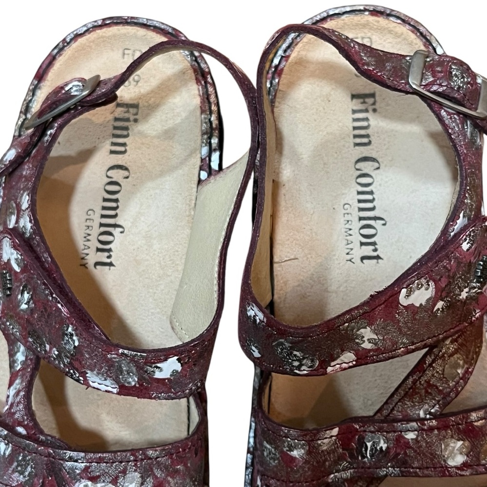 Finn Comfort Silver Floral Sandals Burgundy Arch Support Vacation Travel 39 - Picture 12 of 16